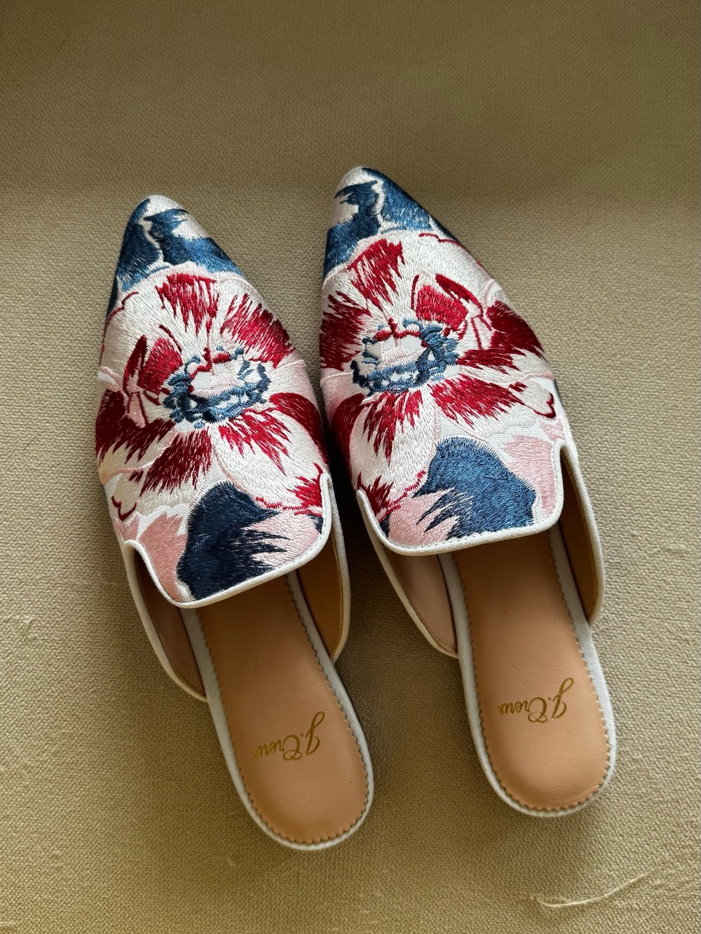 J. Crew Floral Embroidered Slip-On Mules in Red, Pink, Blue & Cream - Picture 3 of 6